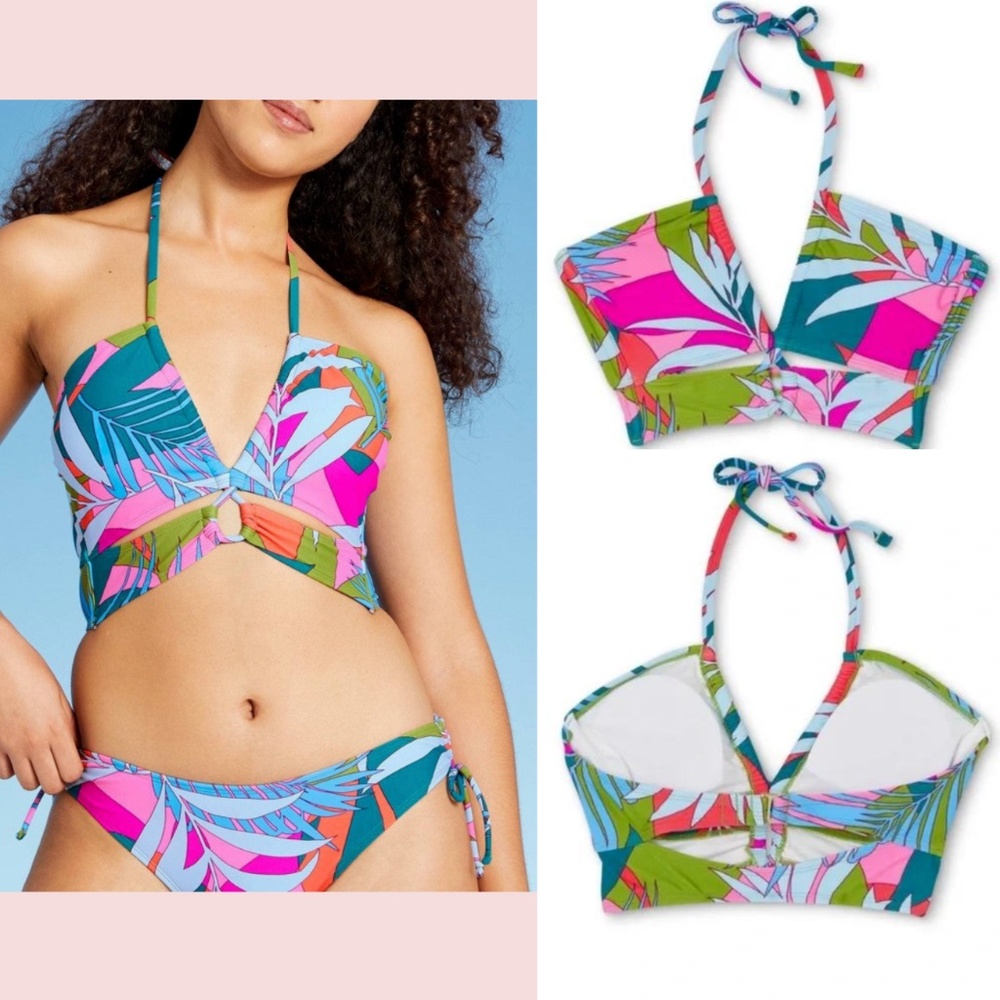 NWT‎ Xhilaration [ XS ] Lace-Up Halter Longline Bandeau Bikini Top Tropical